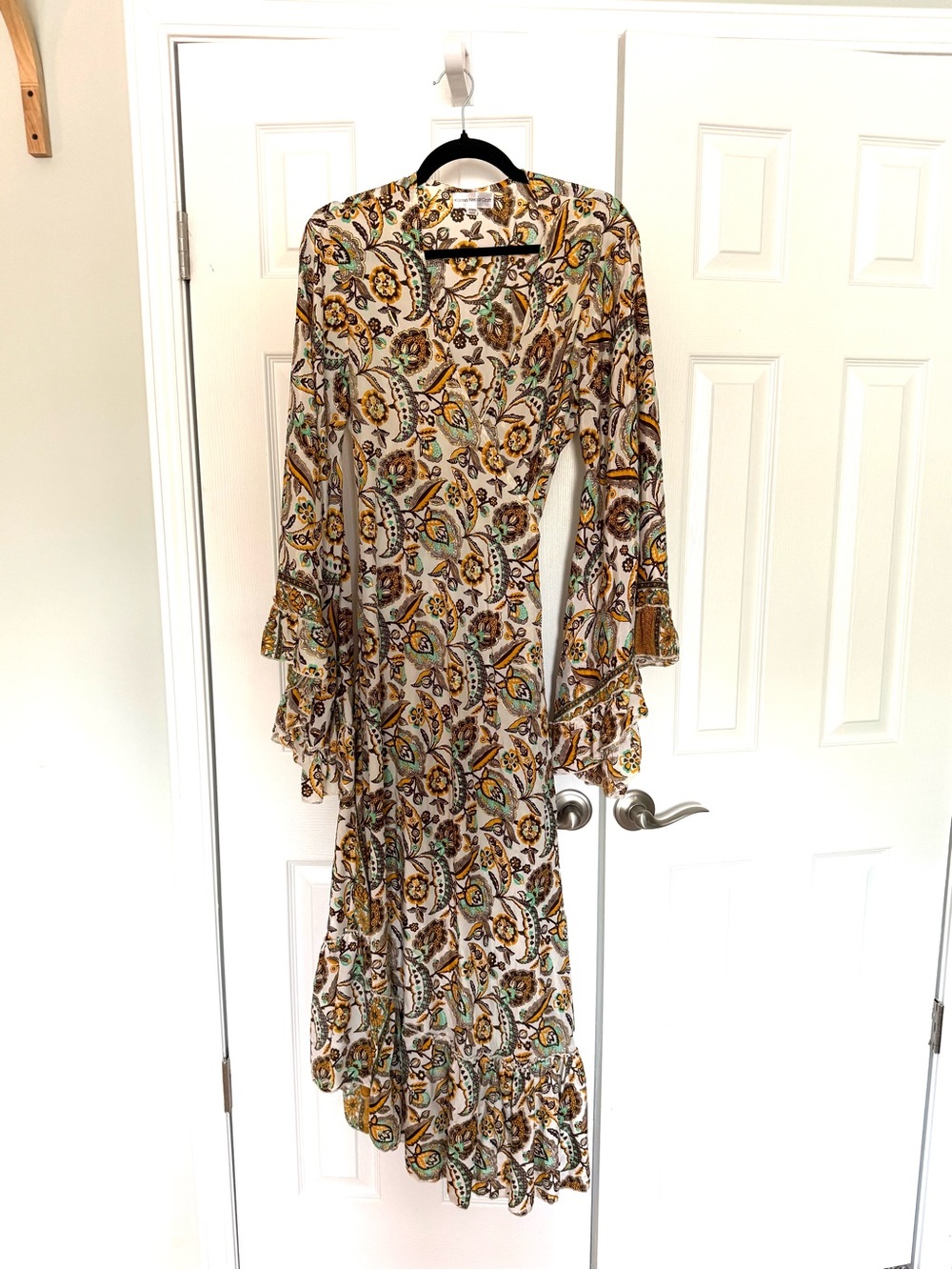 Women's Paisley Ruffle Maxi Dress - White & Mustard